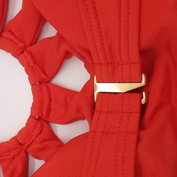 Vince Camuto Serengeti Logo-Ring Cutout Halter Bikini Swim Top Red Sunset S - Picture 11 of 15